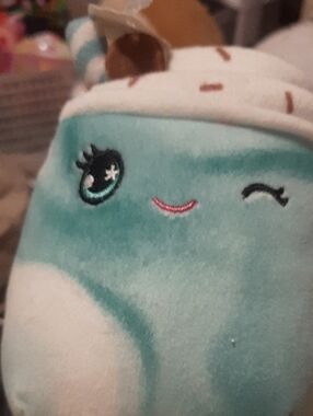 Squishmallows Teal and White Plush with Cute Winking Face